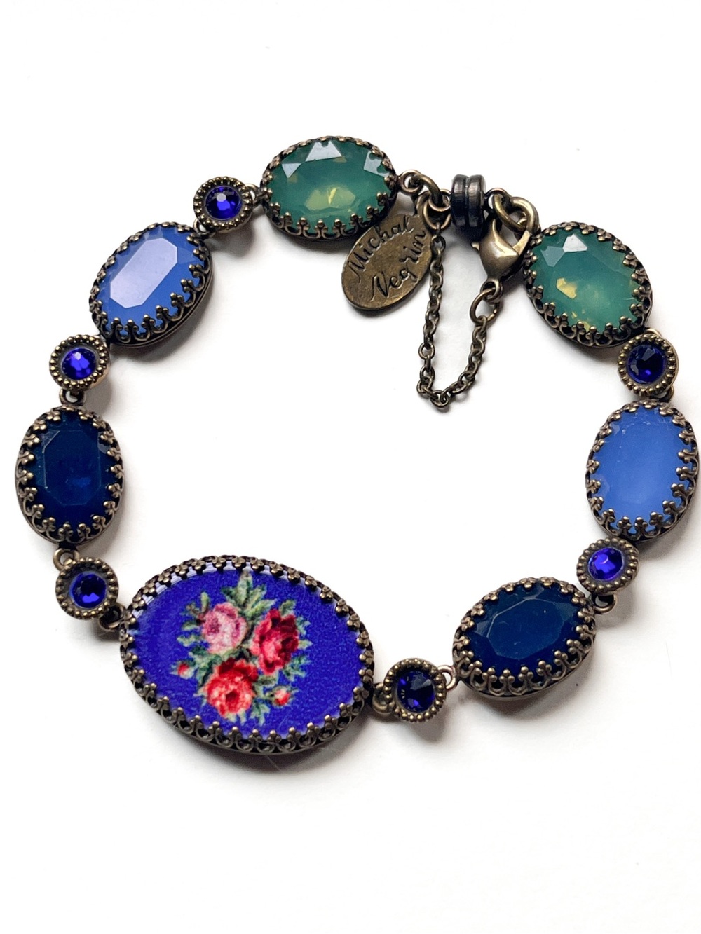 Vintage MICHAL NEGRIN Blue/Green Cabochon Link Bracelet